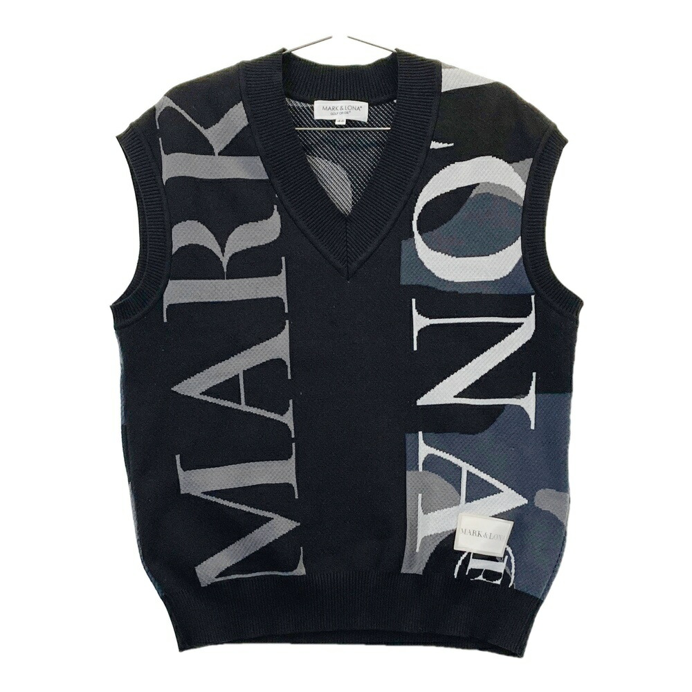 MARK&LONA マークアンドロナ ニットベスト 総柄 ブラック系 46 【中古】ゴルフウェア メンズ