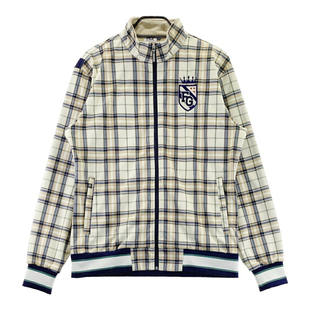 FILA GOLF フィラゴルフ 裏起毛 ジップジャケット チェック柄 ベージュ系 LL 【中古】ゴルフウェア メンズ