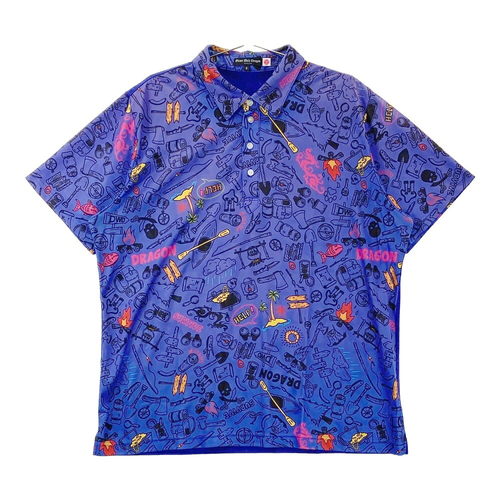 DANCE WITH DRAGON ダンスウィズドラゴン 半袖ポロシャツ 総柄 ブルー系 5 【中古】ゴルフウェア メンズ
