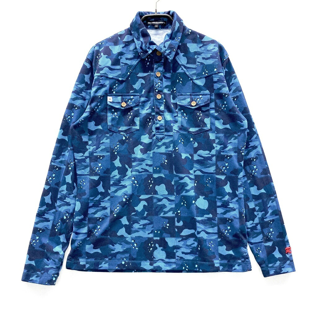ROSASEN ロサーセン 長袖ポロシャツ 総柄 ネイビー系 L 【中古】ゴルフウェア メンズ