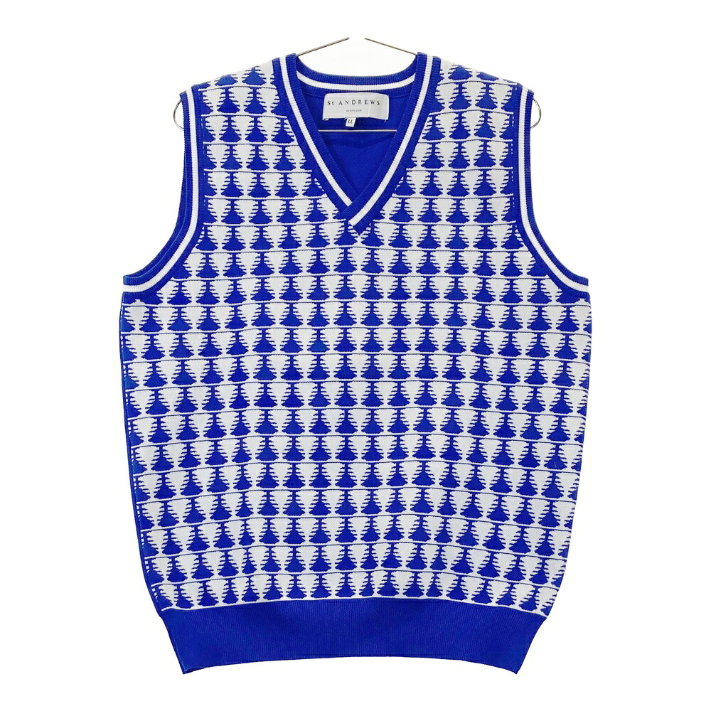 ST ANDREWS セントアンドリュース Vネック ニットベスト 総柄 ネイビー系 LL 【中古】ゴルフウェア メンズ