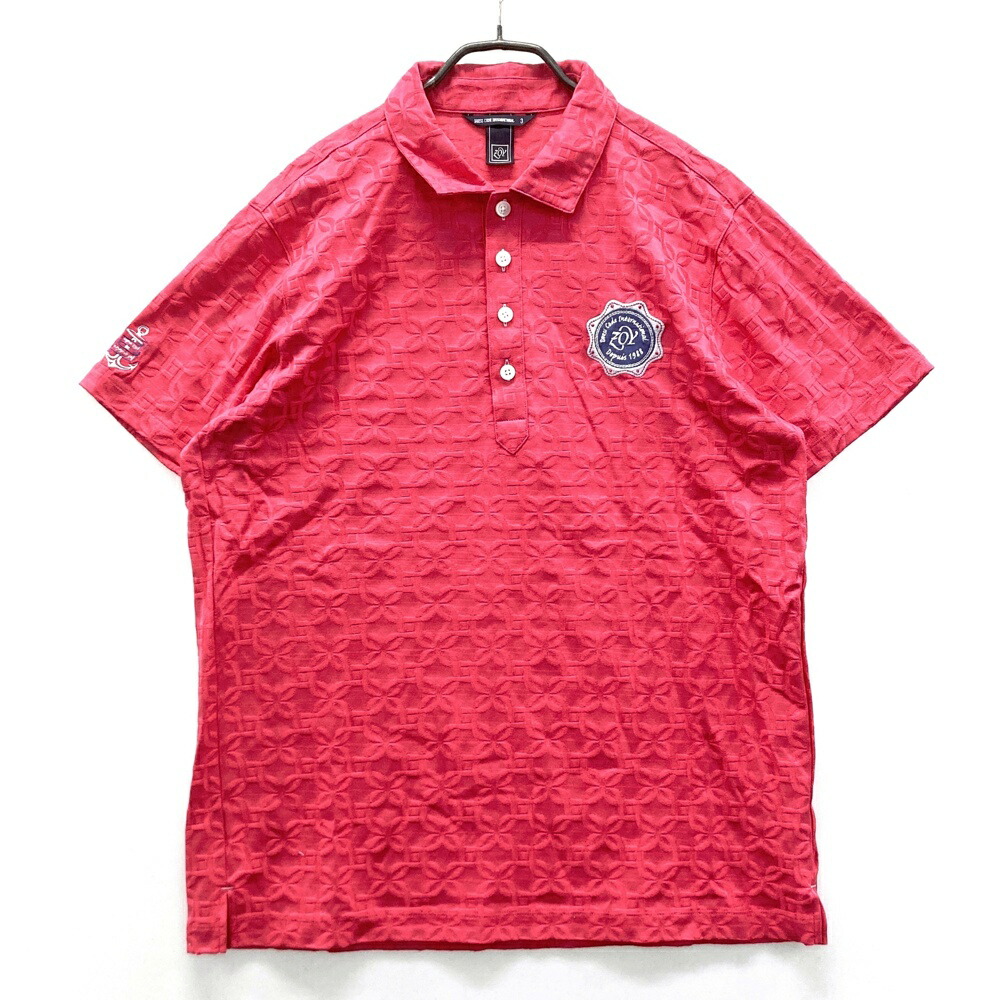 ZOY ゾーイ 半袖ポロシャツ 総柄 レッド系 3 【中古】ゴルフウェア メンズ