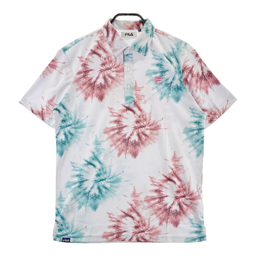 FILA GOLF フィラゴルフ 半袖ポロシャツ 総柄 ホワイト系 L 【中古】ゴルフウェア メンズ