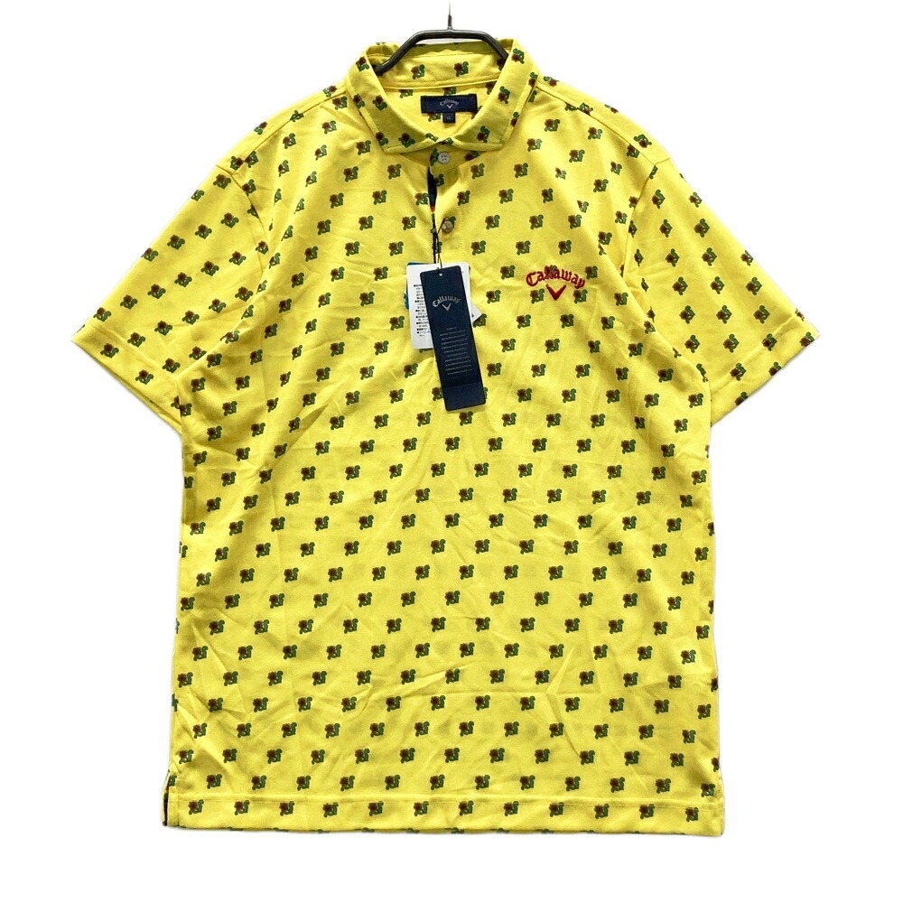 CALLAWAY キャロウェイ 半袖ポロシャツ 花柄 イエロー系 LL 【中古】ゴルフウェア メンズ
