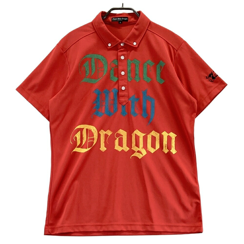 DANCE WITH DRAGON ダンスウィズドラゴン 半袖ポロシャツ ボタンダウン プリント レッド系 3 【中古】ゴルフウェア メンズ