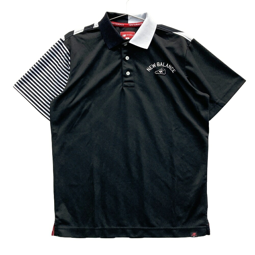 NEW BALANCE GOLF ニューバランス 半袖ポロシャツ バックストライプ柄 ブラック系 5 【中古】ゴルフウェア メンズ