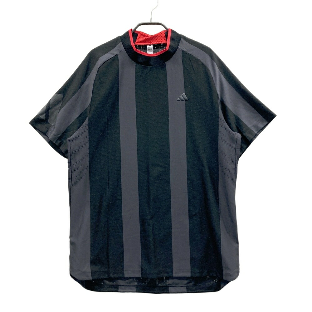 ADIDAS GOLF アディダスゴルフ 2025年モデル メッシュ モックネック 半袖Tシャツ ストライプ柄 ブラック系 M 【中古】ゴルフウェア メンズ