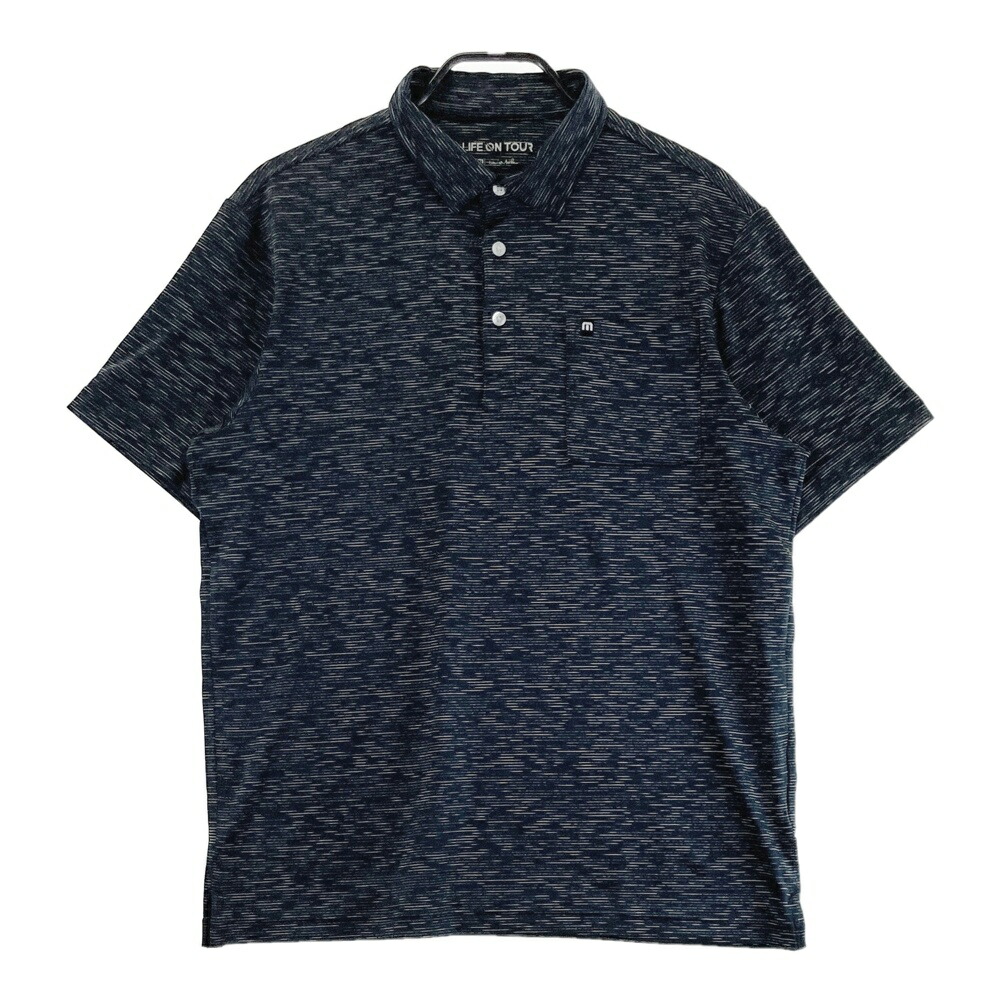 TRAVIS MATHEW トラビスマシュー 半袖ポロシャツ LIFE ON TOUR 総柄 ネイビー系 L 【中古】ゴルフウェア メンズ