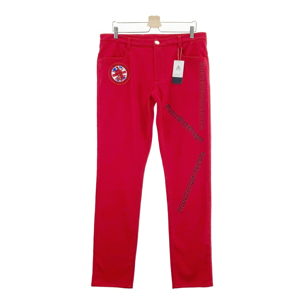 DANCE WITH DRAGON ダンスウィズドラゴン ロングパンツ チビドラ ロゴ柄 レッド系 4 【中古】ゴルフウェア メンズ 11,722円