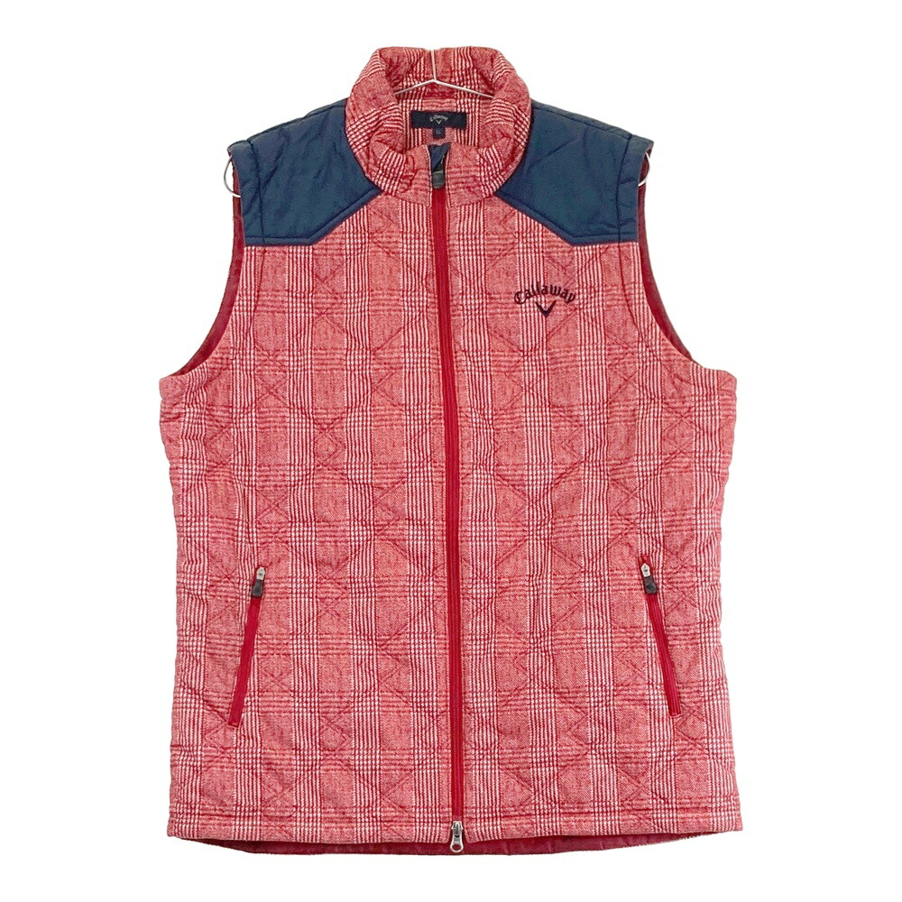 CALLAWAY キャロウェイ  ロゴ刺繍入り 中綿ベスト チェック柄 レッド系 LL 【中古】ゴルフウェア メンズ
