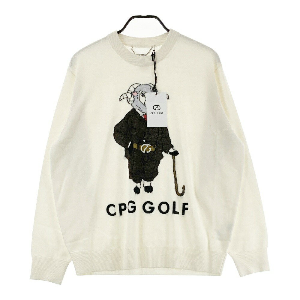 CPG GOLF シーピージーゴルフ ウール混 ニットセーター 羊グラフィック ホワイト系 4 【中古】ゴルフウェア メンズ