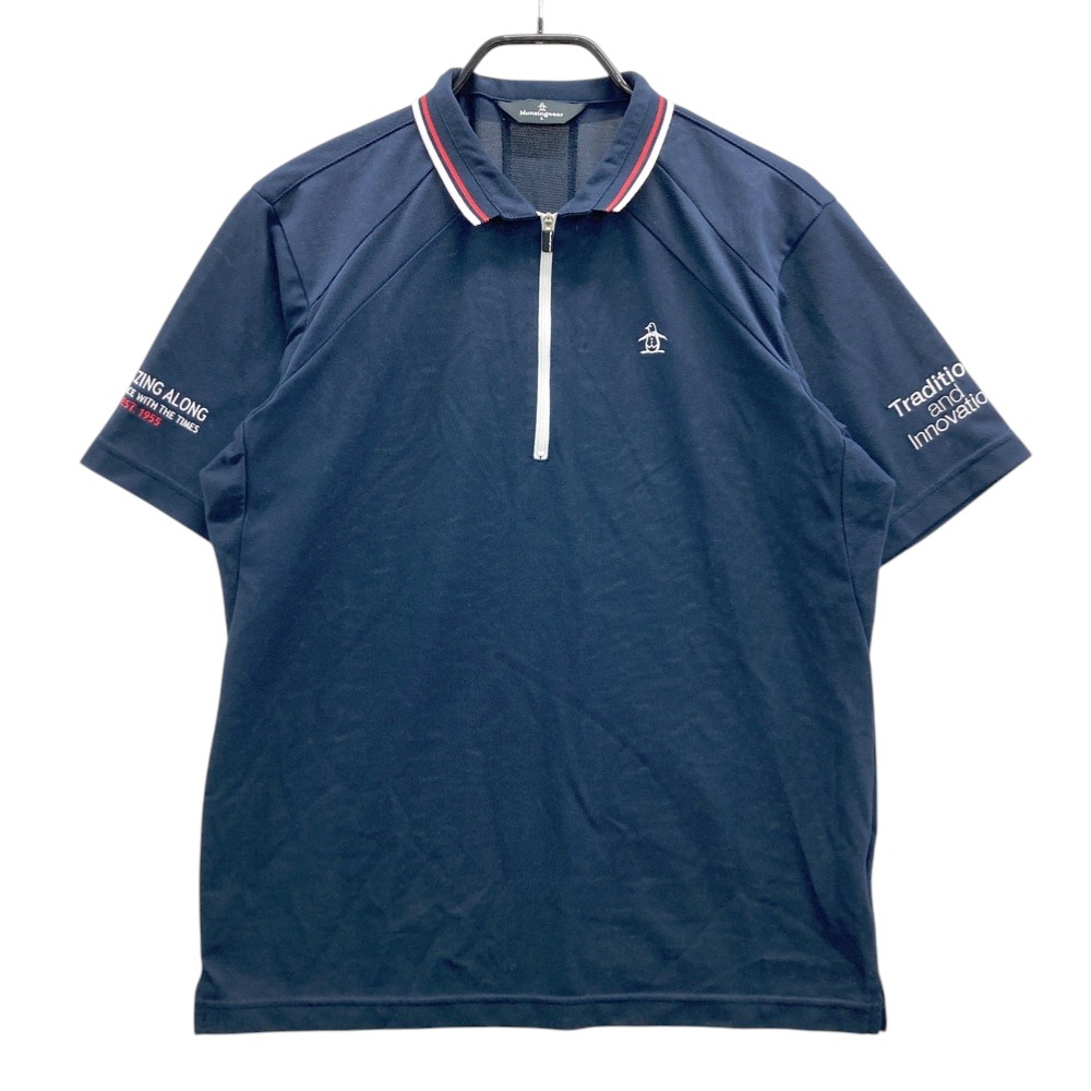 MUNSING WEAR マンシングウェア SG1658 ハーフジップ 半袖Tシャツ ネイビー系 L 【中古】ゴルフウェア メンズ