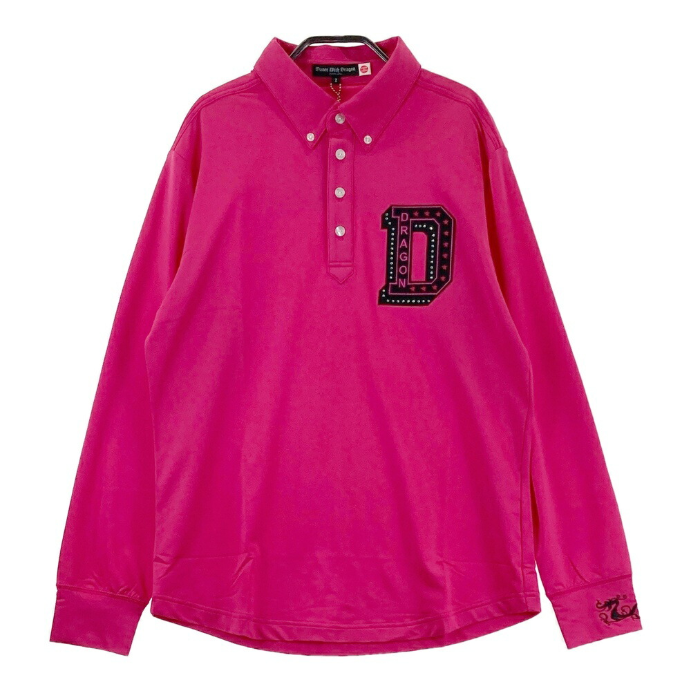 DANCE WITH DRAGON ダンスウィズドラゴン 長袖ポロシャツ ボタンダウン ピンク系 2 【中古】ゴルフウェア メンズ