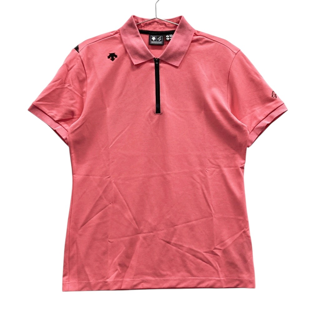 DESCENTE GOLF デサントゴルフ ハーフジップ 半袖ポロシャツ ピンク系 M 【中古】ゴルフウェア メンズ