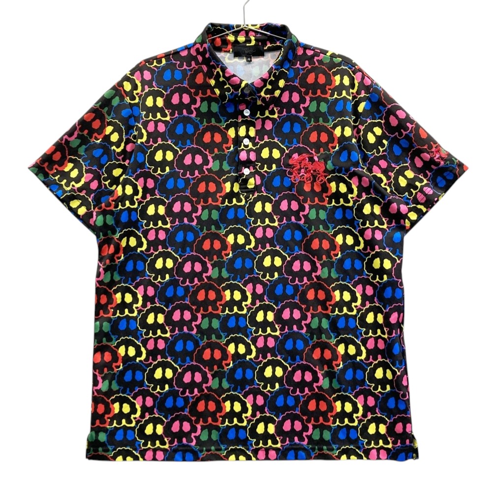 DANCE WITH DRAGON ダンスウィズドラゴン ×タツノコプロ ヤッターマン 半袖ポロシャツ 総柄 ブラック系 4 【中古】ゴルフウェア メンズ