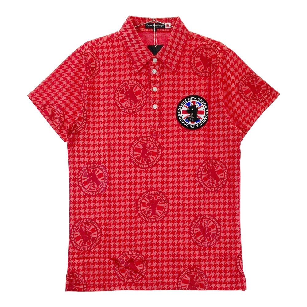 DANCE WITH DRAGON ダンスウィズドラゴン 半袖ポロシャツ チビドラ 千鳥柄 レッド系 2 【中古】ゴルフウェア メンズ|中古ゴルフウェア通販STST