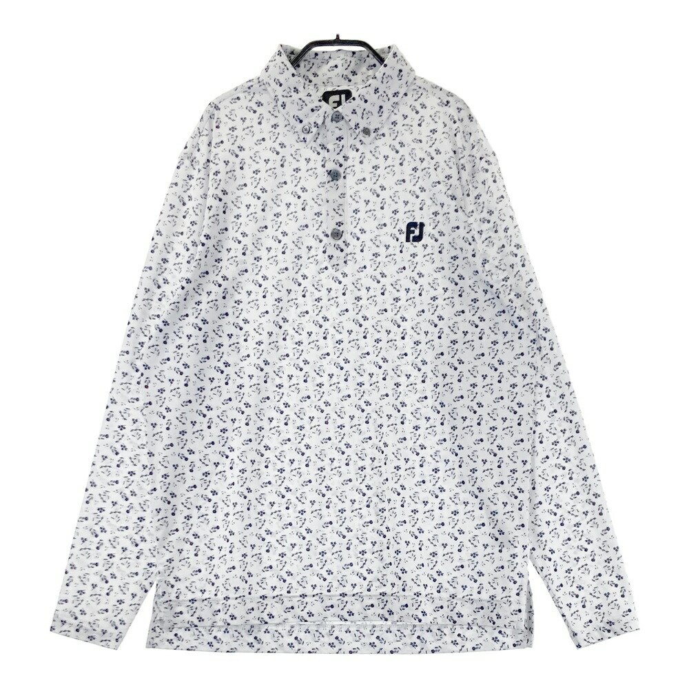 FOOT JOY フットジョイ 長袖ポロシャツ ボタンダウン 花柄 ホワイト系 L 【中古】ゴルフウェア メンズ
