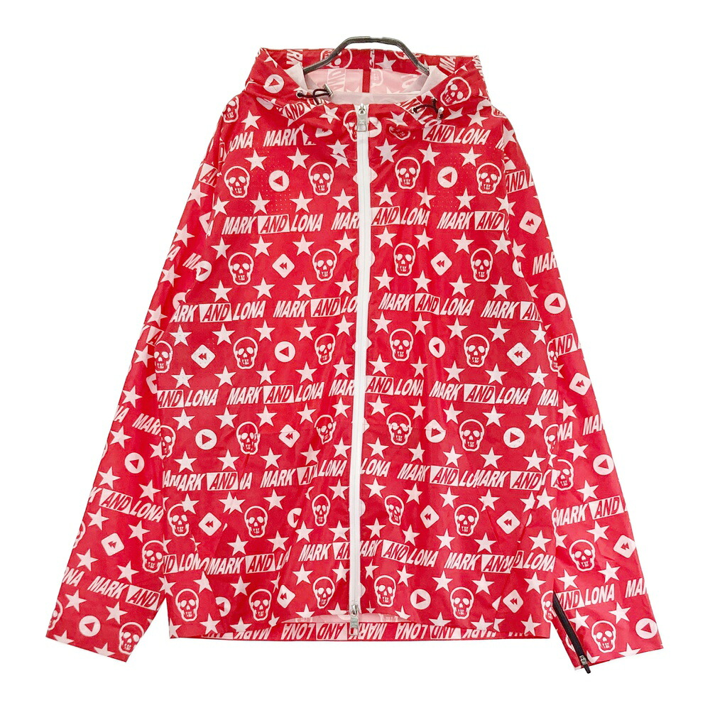 MARK&LONA マークアンドロナ フード付 長袖ジップジャケット 総柄 レッド系 50 【中古】ゴルフウェア メンズ|中古ゴルフウェア通販STST