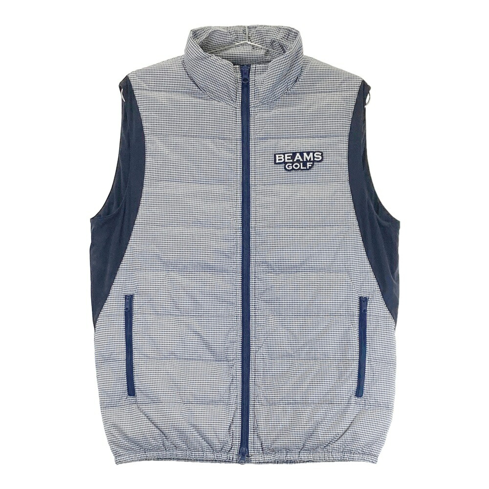 BEAMS GOLF ビームスゴルフ  ダウン ジップベスト 千鳥柄 ネイビー系 L 【中古】ゴルフウェア メンズ