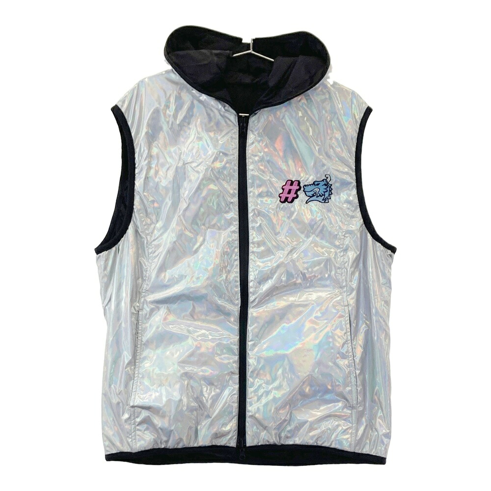 DANCE WITH DRAGON ダンスウィズドラゴン  中綿 リバーシブル ジップベスト チビドラ  シルバー系 4 【中古】ゴルフウェア メンズ