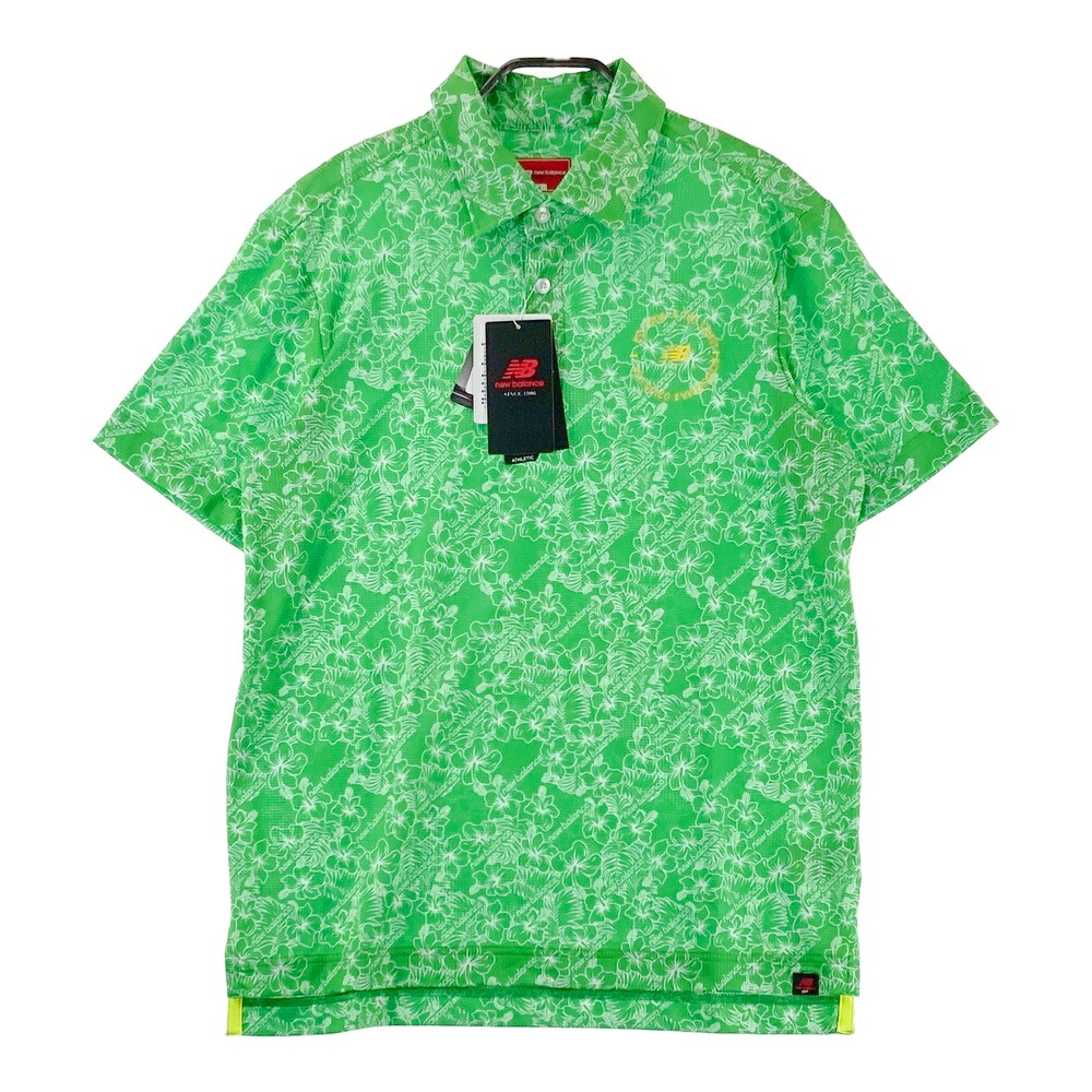 NEW BALANCE GOLF ニューバランス 2023年モデル 半袖ポロシャツ メッシュ 花総柄 グリーン系 4 【中古】ゴルフウェア メンズ
