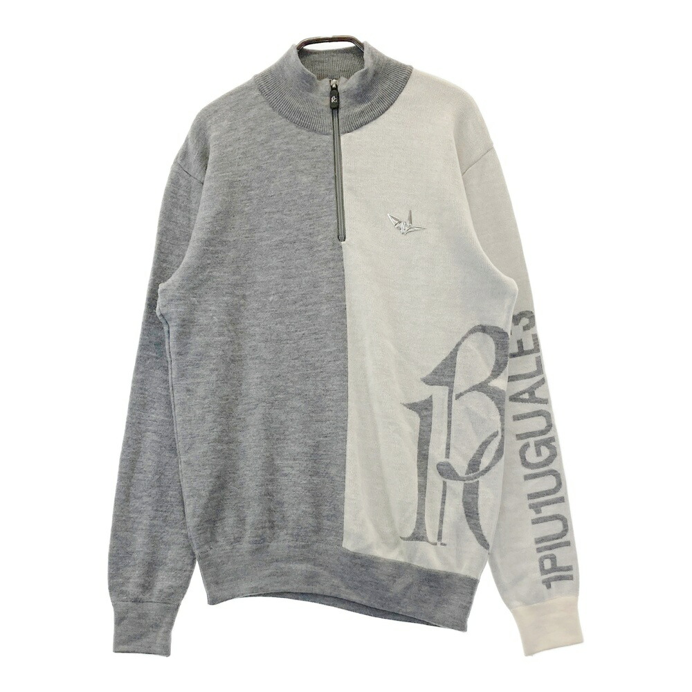 1PIU1UGUALE3 GOLF ハーフジップ 長袖ニットセーター グレー系 5 【中古】ゴルフウェア メンズ