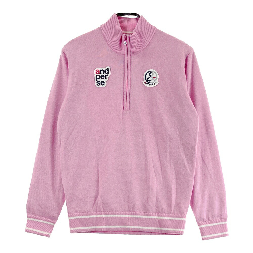 AND PER SE アンパスィ ウール混 裏地付きニットセーター ピンク系 M 【中古】ゴルフウェア メンズ