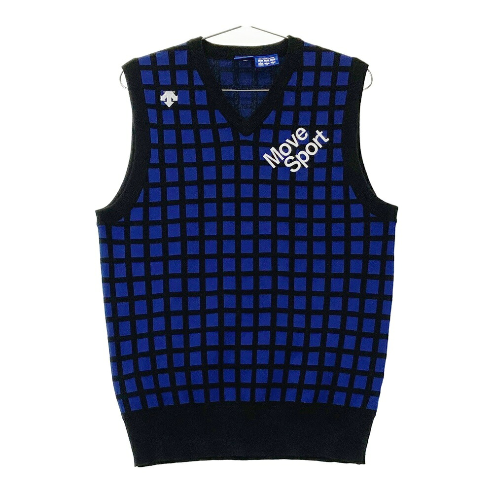 DESCENTE GOLF デサントゴルフ ニットベスト チェック柄 ブルー系 M 【中古】ゴルフウェア メンズ