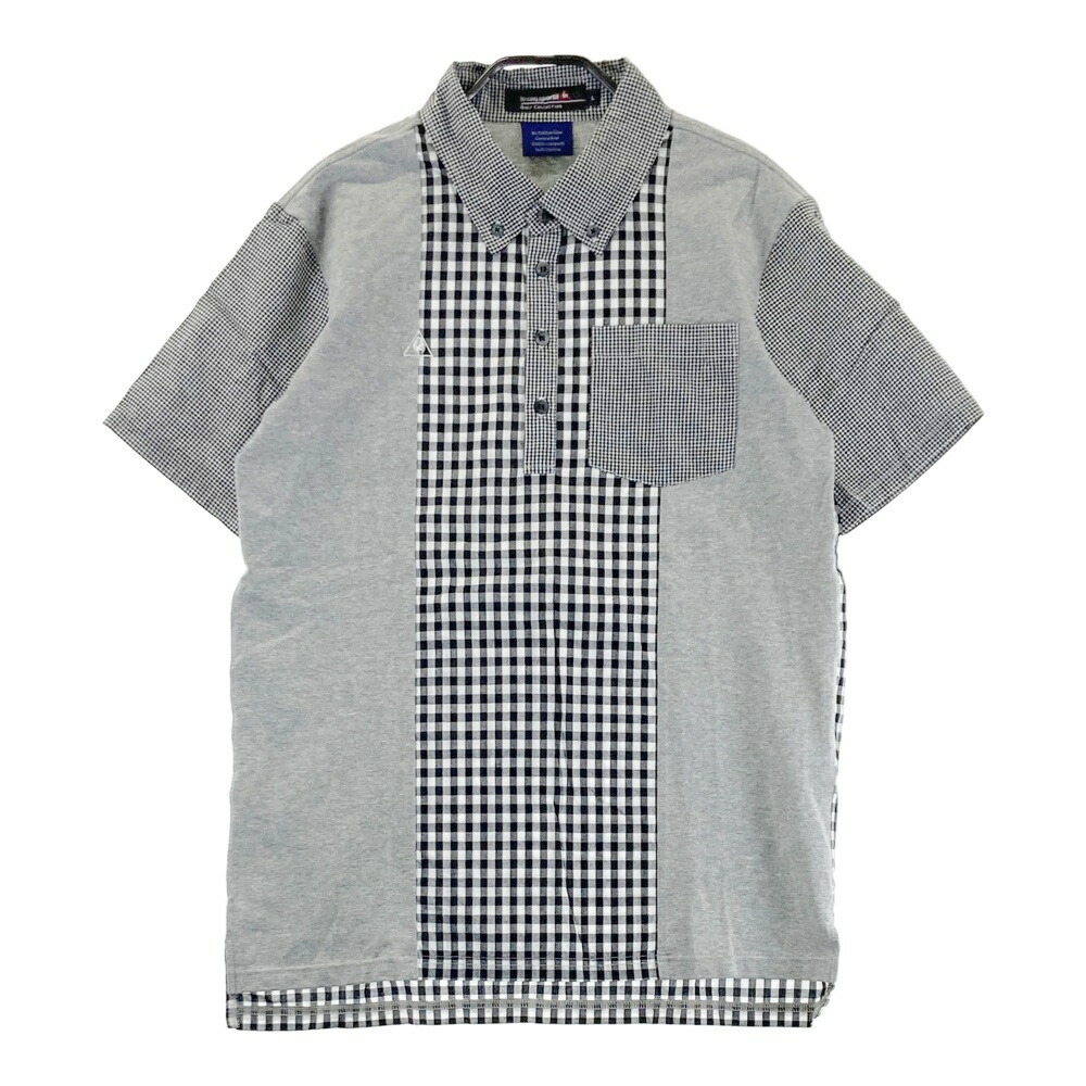 LE COQ GOLF ルコックゴルフ 半袖ポロシャツ ボタンダウン チェック柄 グレー系 L 【中古】ゴルフウェア メンズ