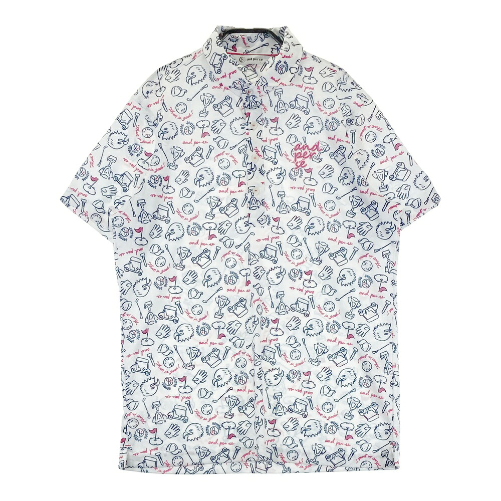 AND PER SE アンパスィ  半袖スポーツシャツ 総柄 白いこと系 L 【中古】ゴルフお召しもの メンズ ゴルフ-ウェア