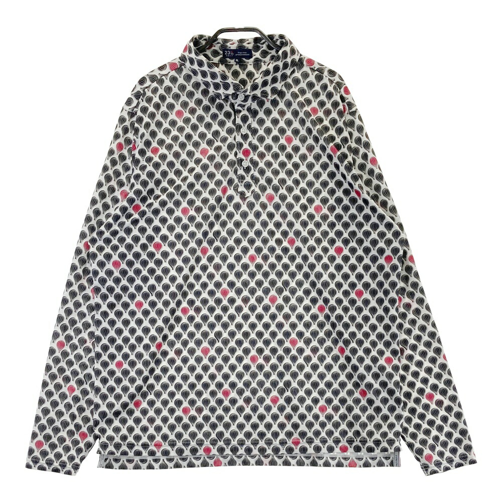 23区GOLF ニジュウサンクゴルフ 長袖ポロシャツ 気球 総柄 ホワイト系 3L 【中古】ゴルフウェア メンズ