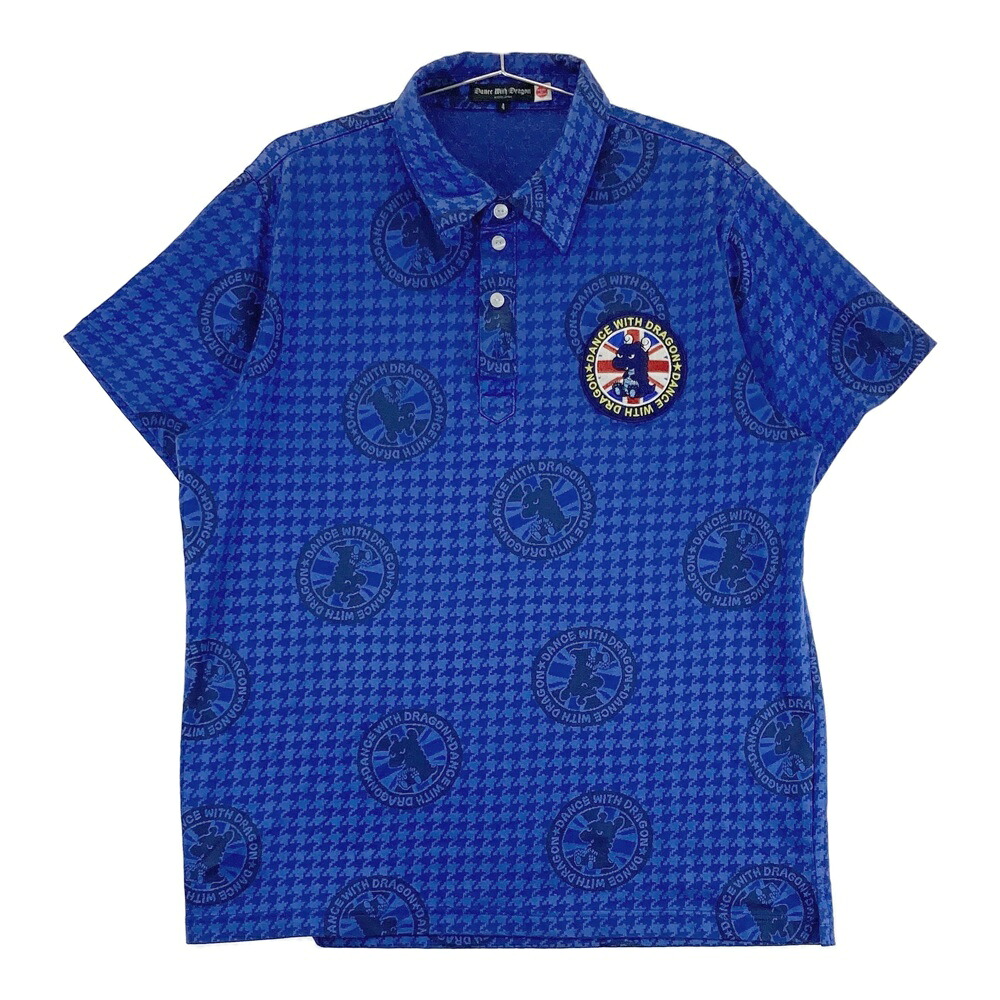 DANCE WITH DRAGON ダンスウィズドラゴン  半袖スポーツシャツ チビドラ チビドラ総柄 青色系 4 【中古】ゴルフお召しもの メンズ スポーツ・アウトドア-シャツ・ポロシャツ