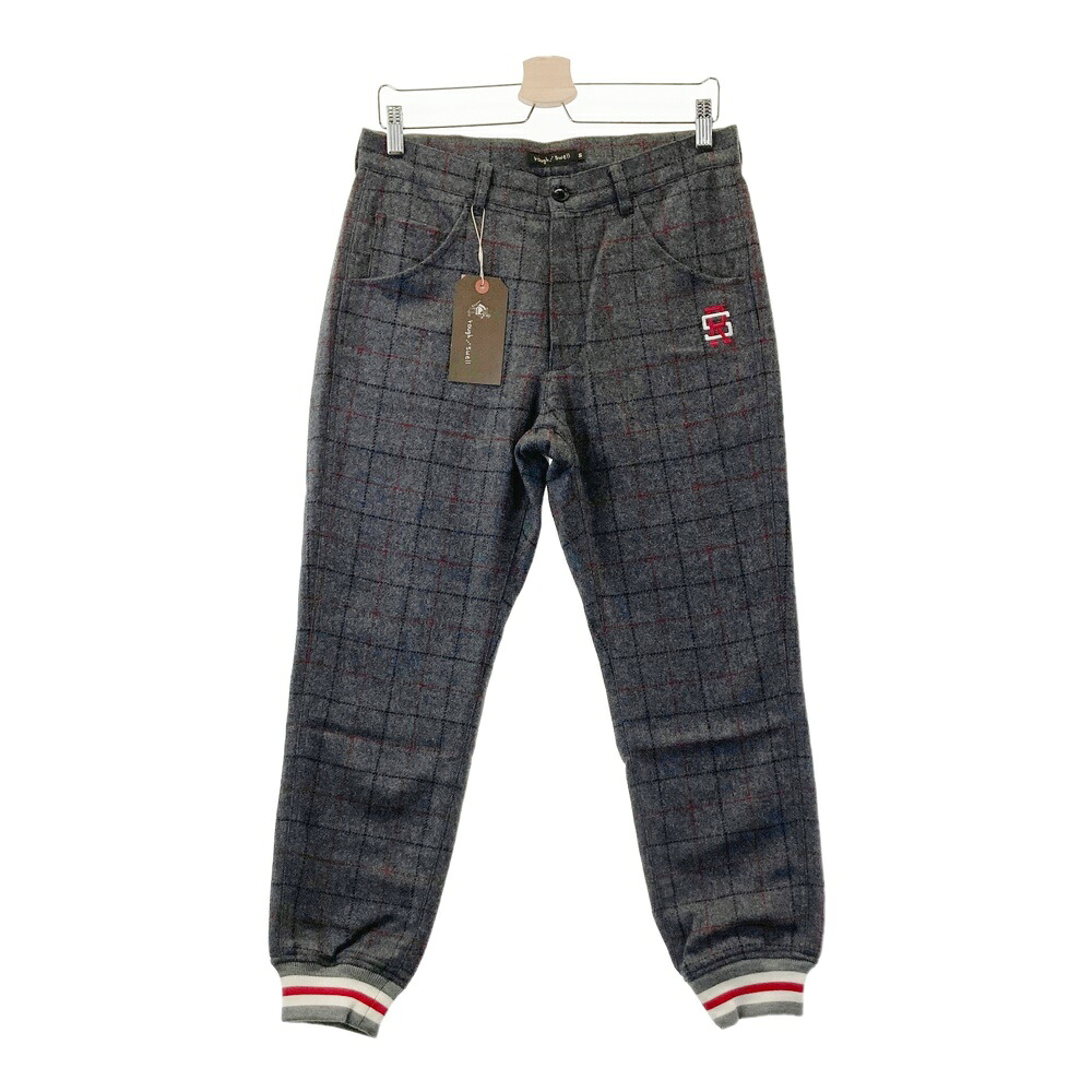 ROUGH&SWELL ラフアンドスウェル ウール混 リブパンツ 格子チェック柄 グレー系 S 【中古】ゴルフウェア メンズ