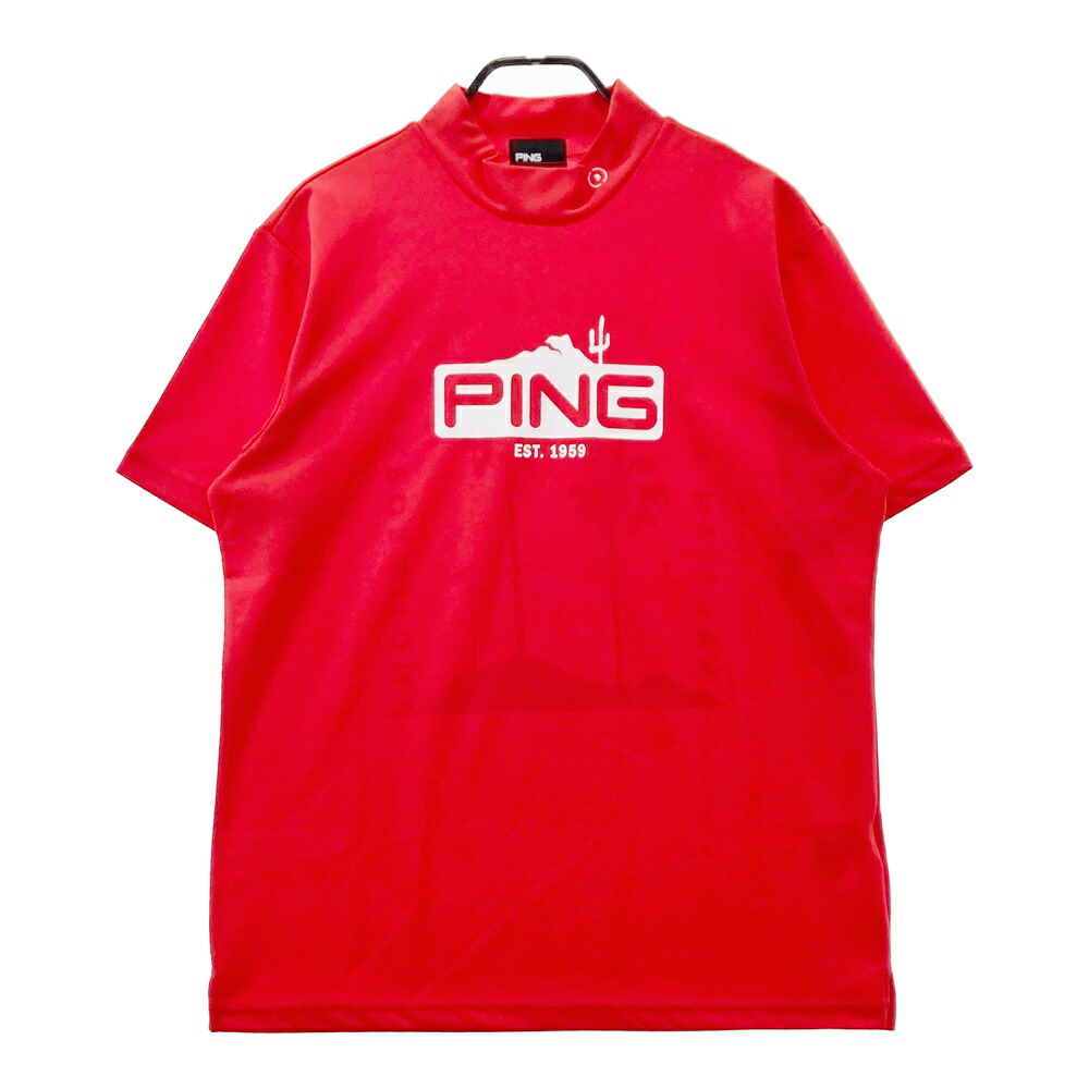 PING ピン ハイネック 半袖Tシャツ レッド系 3L 【中古】ゴルフウェア メンズ