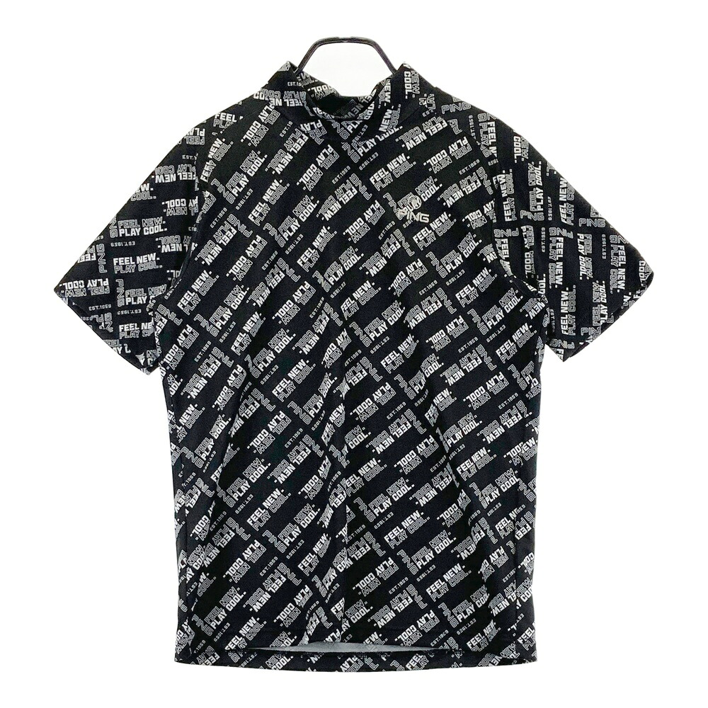 PING ピン ハイネック 半袖Tシャツ 総柄 ブラック系 L 【中古】ゴルフウェア メンズ