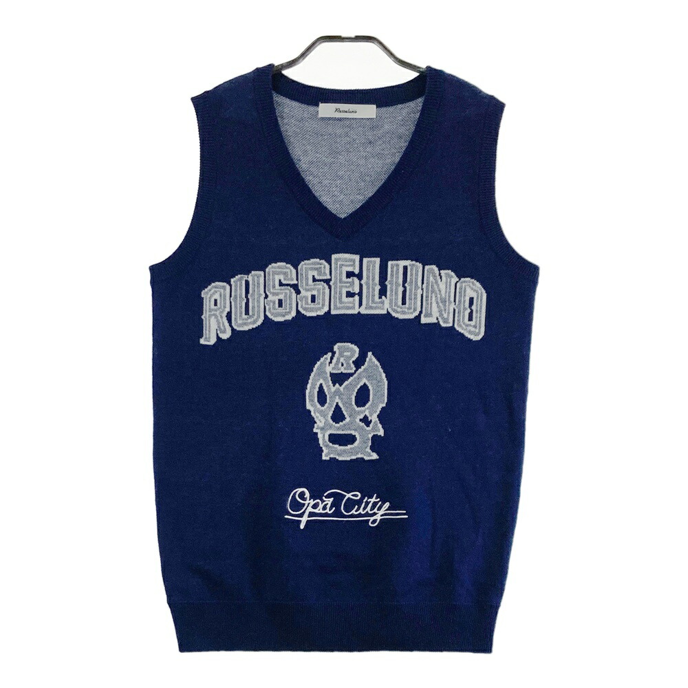 RUSSELUNO ラッセルノ ウール混 Vネック ニットベスト ルチャ ネイビー系 4 【中古】ゴルフウェア メンズ