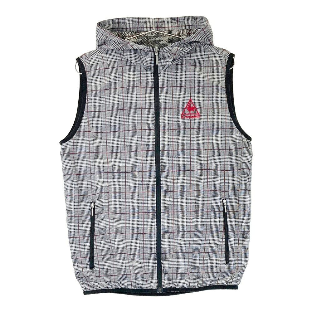 LE COQ GOLF ルコックゴルフ 裏メッシュ フード ジップベスト グレンチェック柄 グレー系 L 【中古】ゴルフウェア メンズ