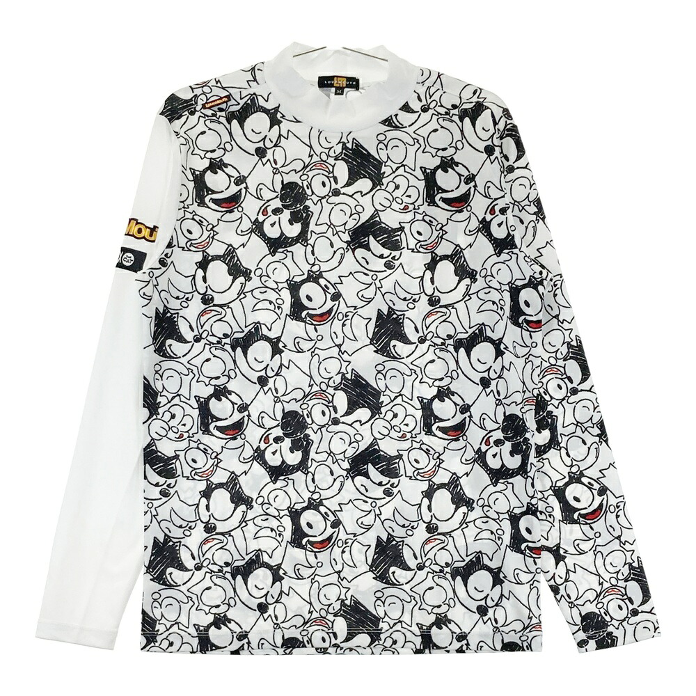 LOUD MOUTH ラウドマウス ×FELIX 2025年モデル ハイネック 長袖Tシャツ 総柄 ホワイト系 M 【中古】ゴルフウェア メンズ