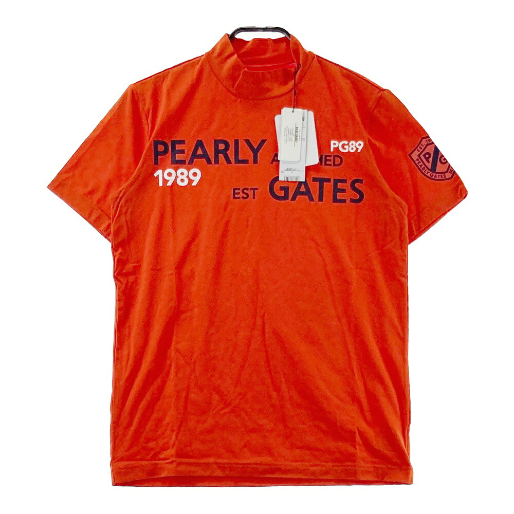 PEARLY GATES パーリーゲイツ フロントロゴ ハイネック半袖Tシャツ オレンジ系 3 【中古】ゴルフウェア メンズ