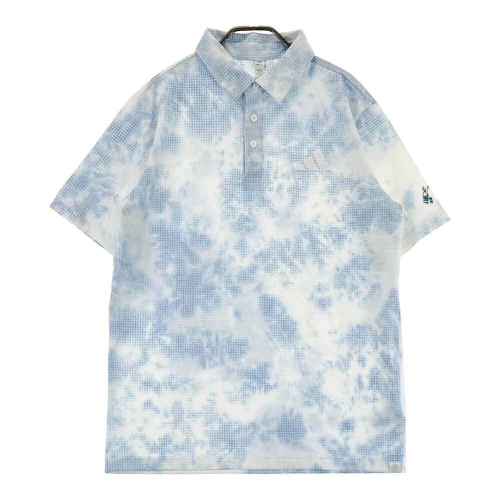 ADIDAS GOLF アディダスゴルフ HA0197 半袖ポロシャツ シアサッカー 総柄 ブルー系 O 【中古】ゴルフウェア メンズ