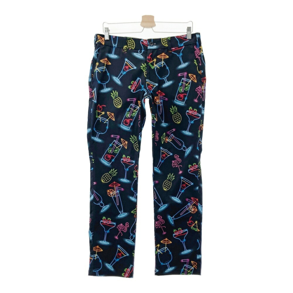 LOUD MOUTH ラウドマウス ロングパンツ ネオンカクテル 総柄 ブラック系 L 【中古】ゴルフウェア メンズ