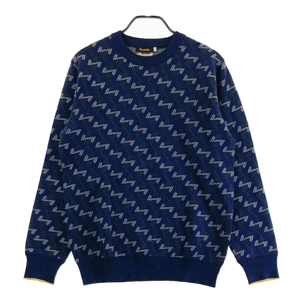 RESURRECTION レザレクション ウール ニットセーター 総柄 ネイビー系 XL 【中古】ゴルフウェア メンズ