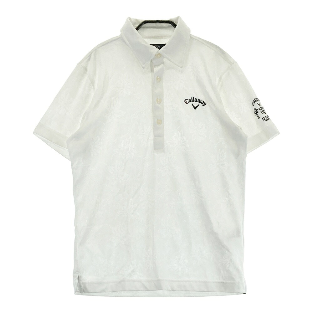 CALLAWAY キャロウェイ メッシュ 半袖ポロシャツ 花柄 ホワイト系 M 【中古】ゴルフウェア メンズ