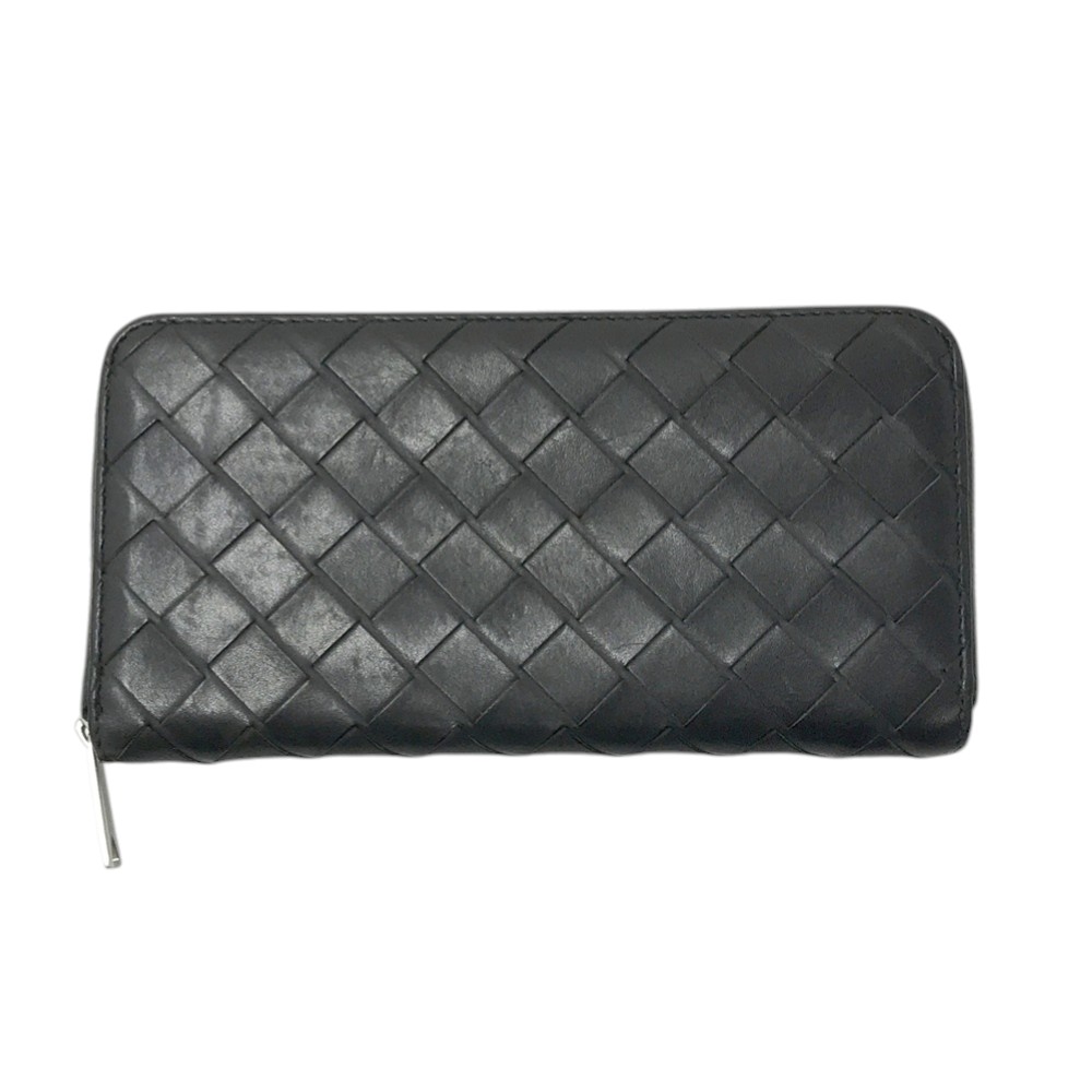 BOTTEGA VENETA ボッテガ ヴェネタ 長財布 編み込みレザー イントレチャート ブラック系 【中古】メンズ