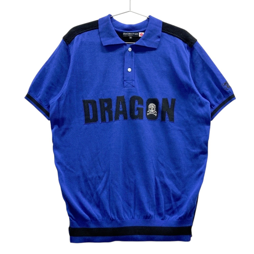 DANCE WITH DRAGON ダンスウィズドラゴン  編み物 半袖スポーツシャツ 伝達ルート石ころ  青色系 4 【中古】ゴルフお召しもの メンズ ウェア-スポーツ・アウトドア-メンズウェア