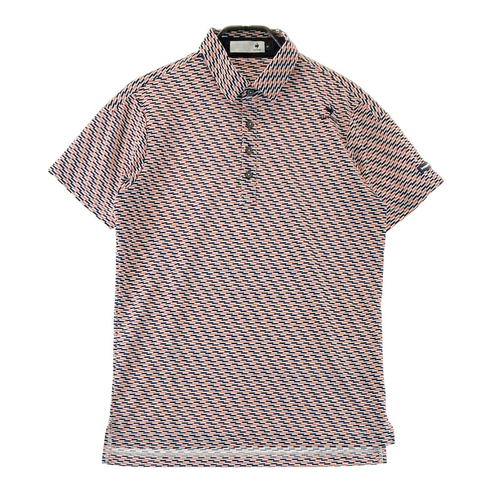LE COQ GOLF ルコックゴルフ 半袖ポロシャツ 総柄 オレンジ系 M 【中古】ゴルフウェア メンズ