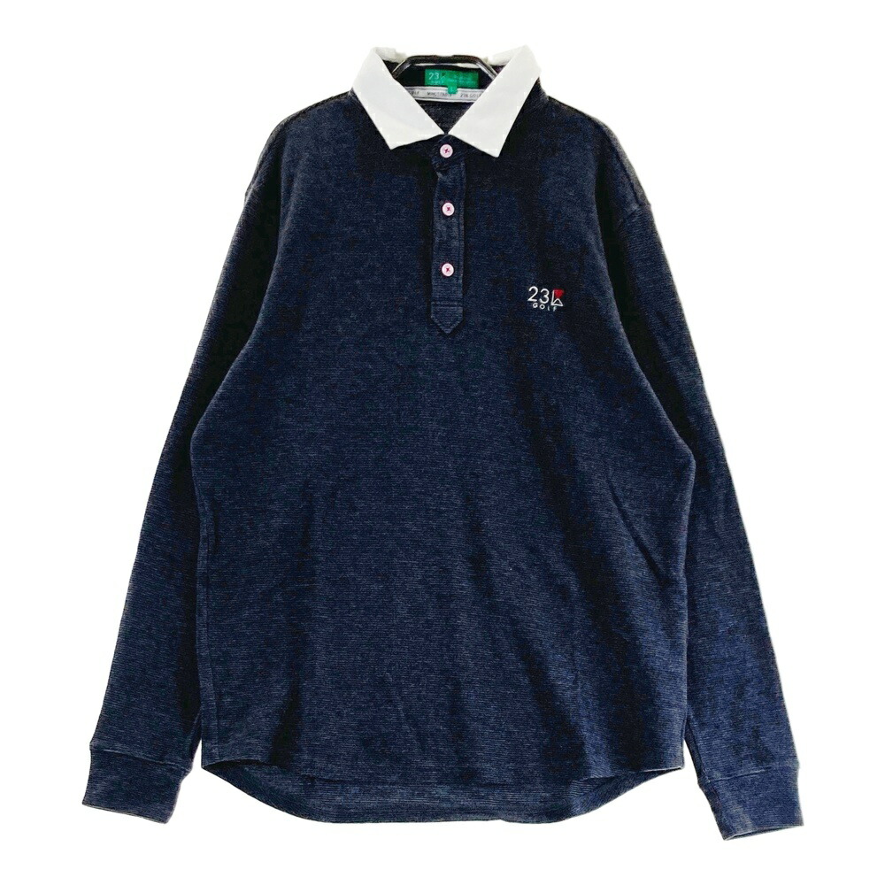 23区GOLF ニジュウサンクゴルフ 起毛 長袖ポロシャツ ボーダー柄 グレー系 L 【中古】ゴルフウェア メンズ