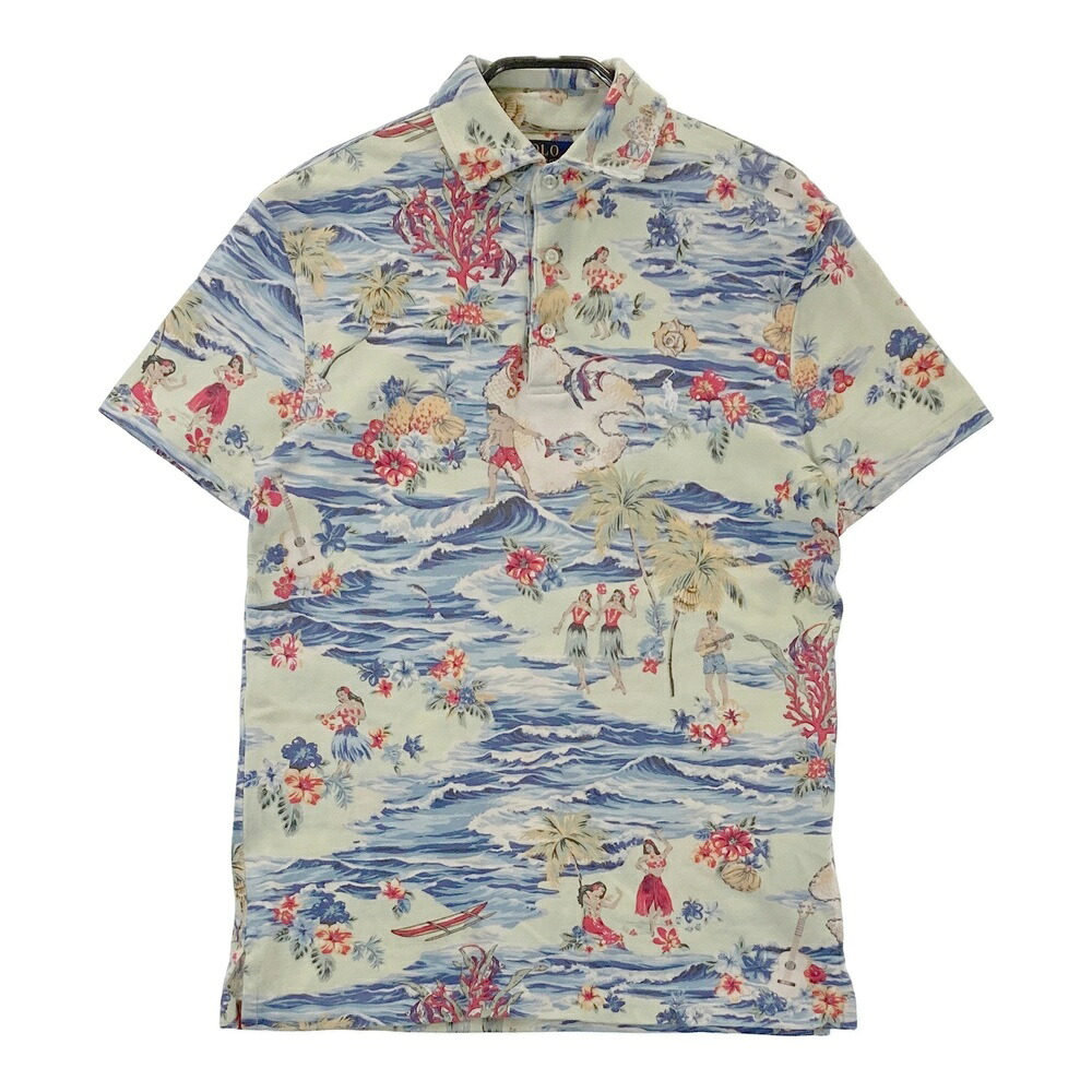 POLO RALPH LAUREN ポロ ラルフローレン 半袖ポロシャツ アロハ柄 グリーン系 XS 【中古】メンズ