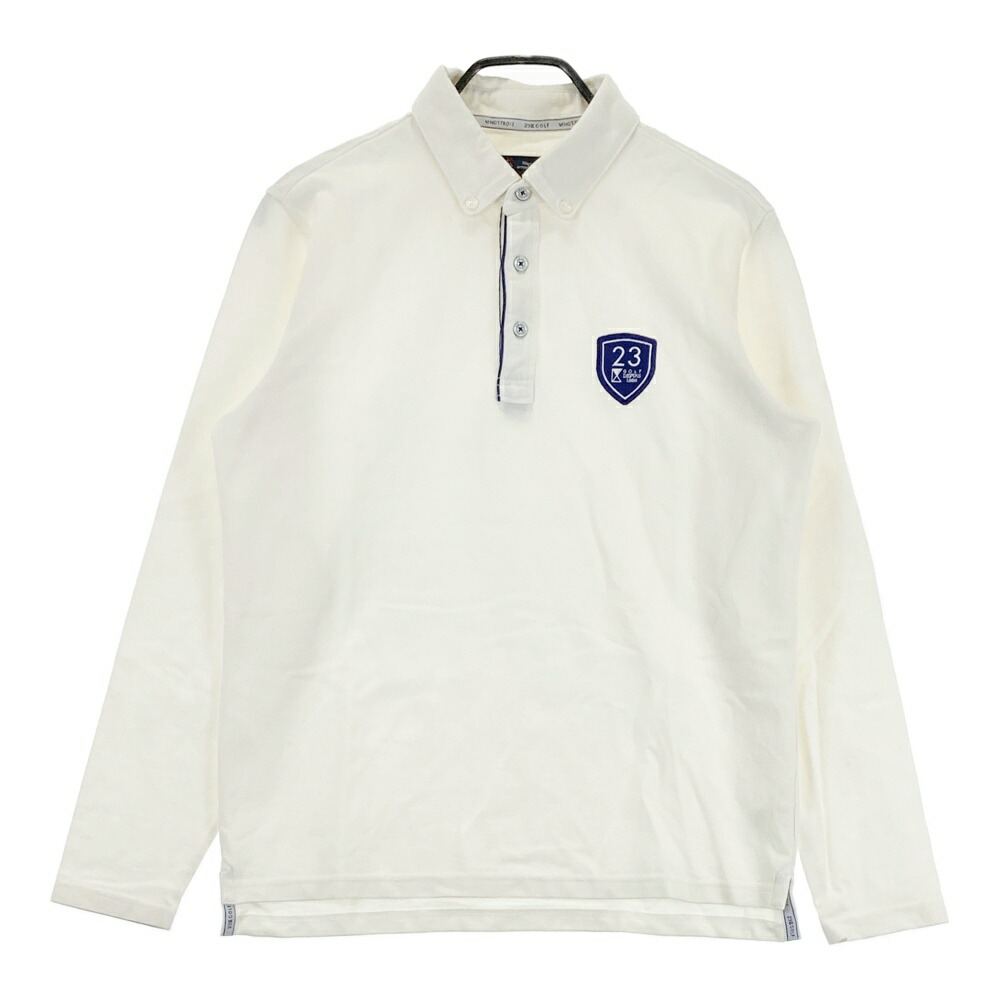 23区GOLF ニジュウサンクゴルフ 長袖ポロシャツ ボタンダウン ホワイト系 L 【中古】ゴルフウェア メンズ