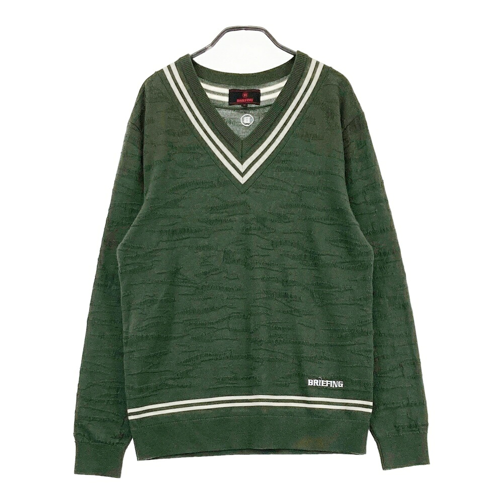 BRIEFING GOLF ブリーフィング Vネック ニットセーター ウール 総柄 カーキ系 M 【中古】ゴルフウェア メンズ 9,148円